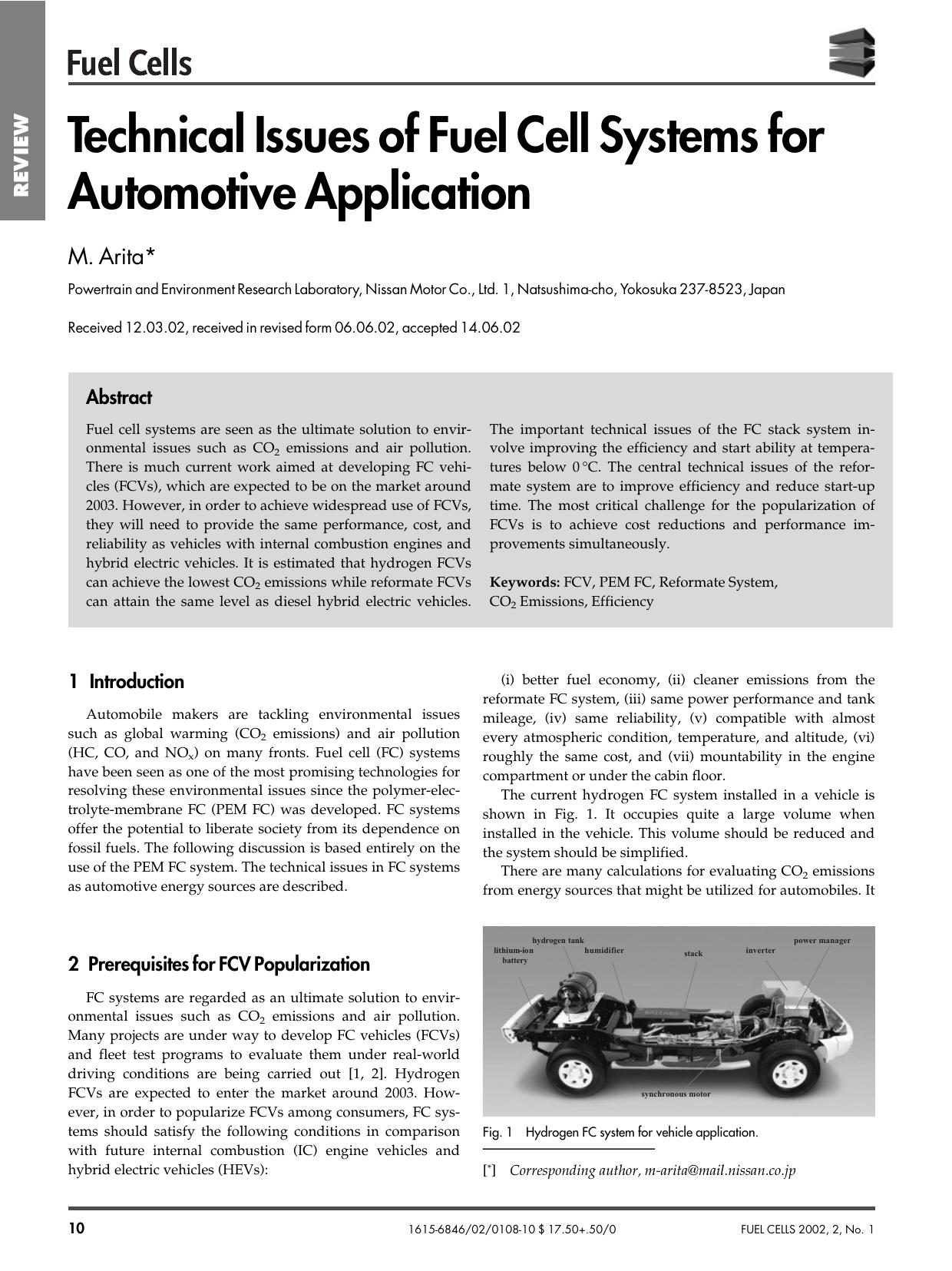 Technical Issues of Fuel Cell Systems for Automotive Application by Unknown
