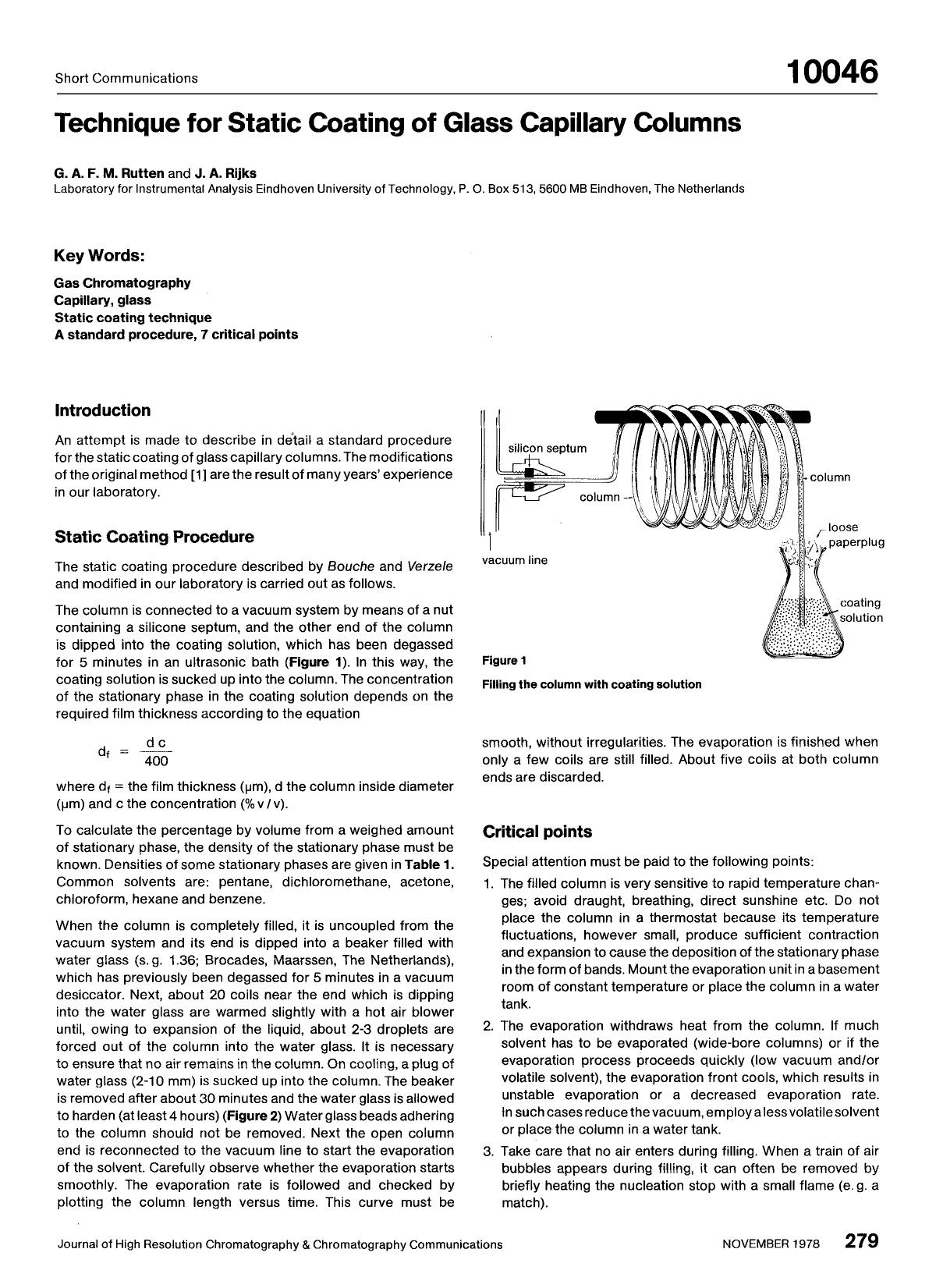 Technique for static coating of glass capillary columns by Unknown