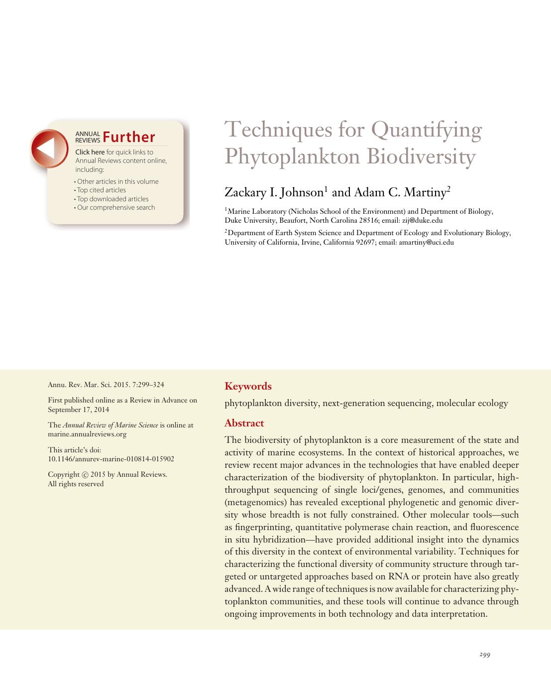 Techniques for Quantifying Phytoplankton Biodiversity by Zackary I. Johnson and Adam C. Martiny