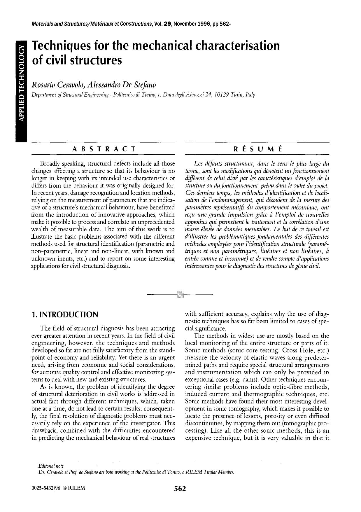 Techniques for the mechanical characterisation of civil structures by Unknown