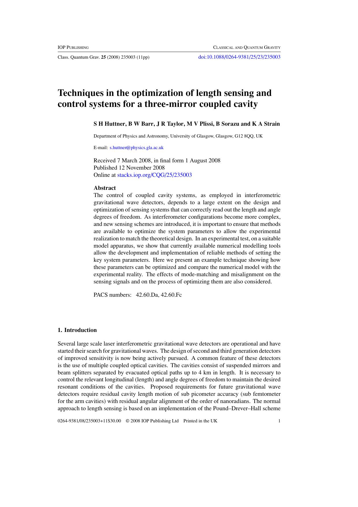 Techniques in the optimization of length sensing and control systems by S H Huttner et al