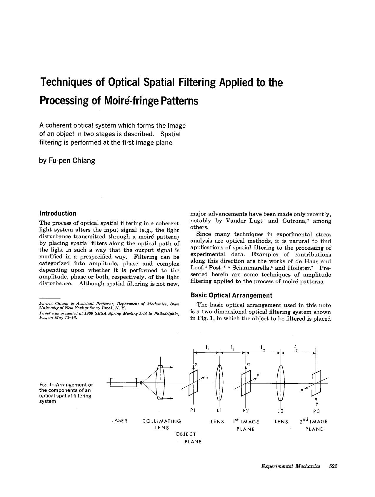 Techniques of optical spatial filtering applied to the processing of moiré-fringe patterns by Unknown
