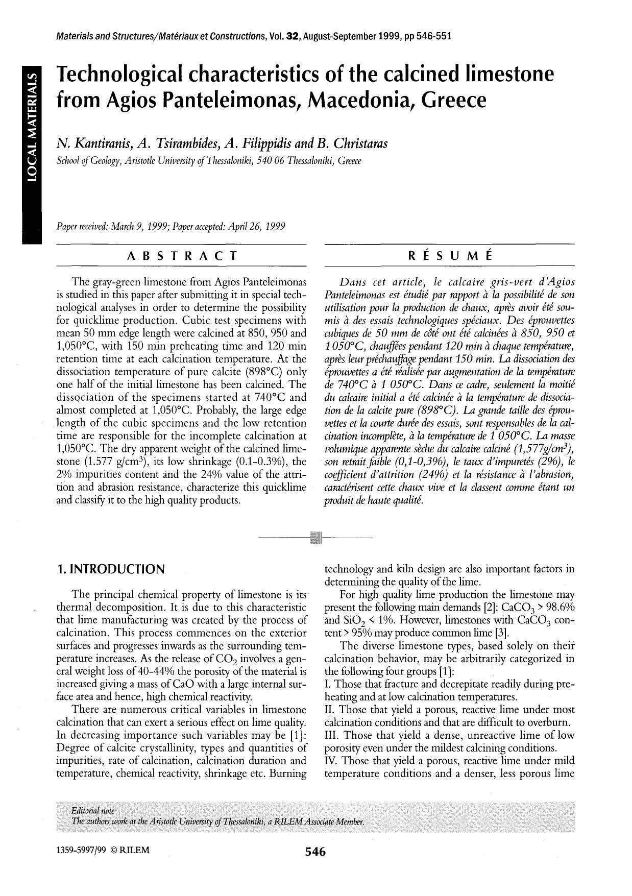 Technological characteristics of the calcined limestone from Agios Panteleimonas, Macedonia, Greece by Unknown