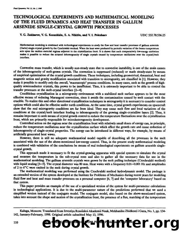 Technological experiments and mathematical modeling of the fluid dynamics and heat transfer in gallium arsenide single-crystal growth processes by Unknown