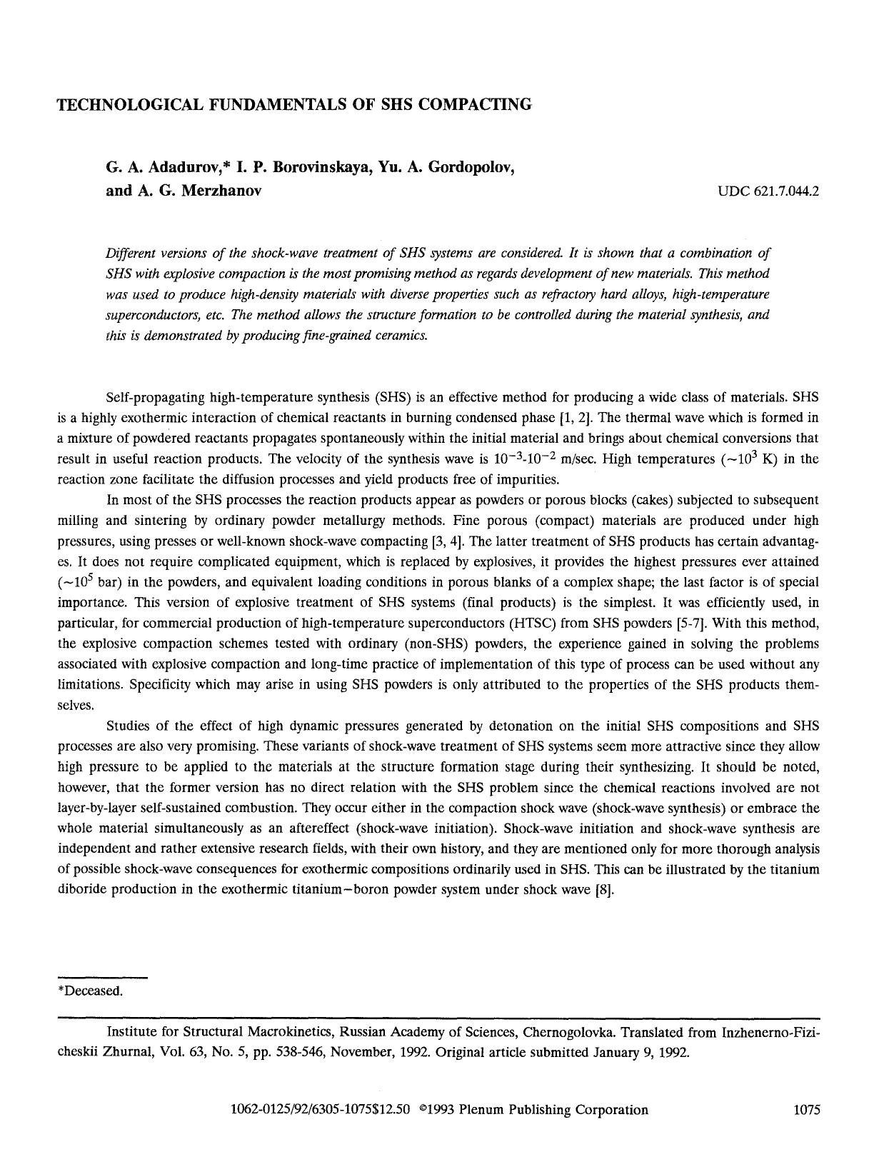 Technological fundamentals of SHS compacting by Unknown