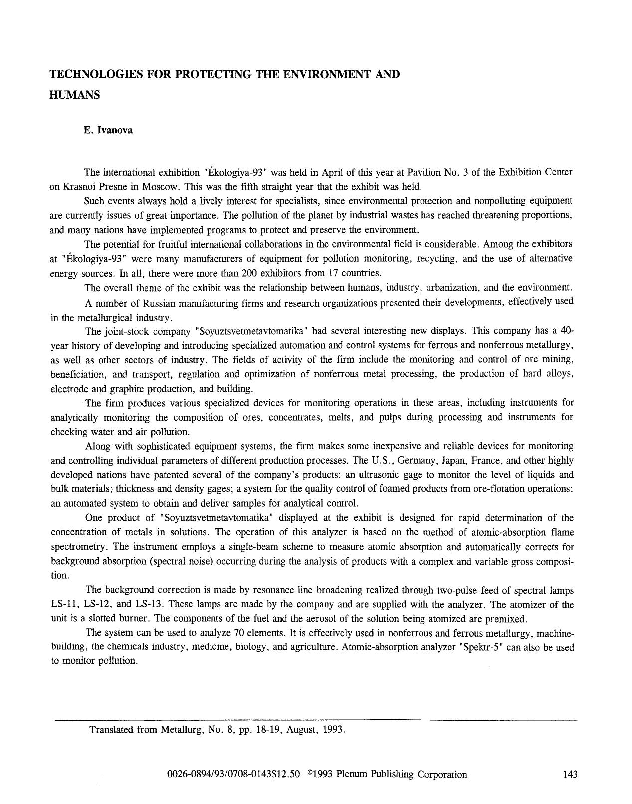 Technologies for protecting the environment and humans by Unknown