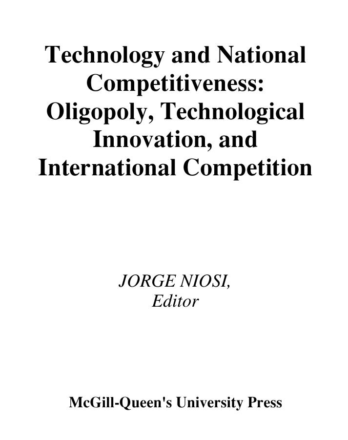Technology and National Competitiveness by Jorge Niosi