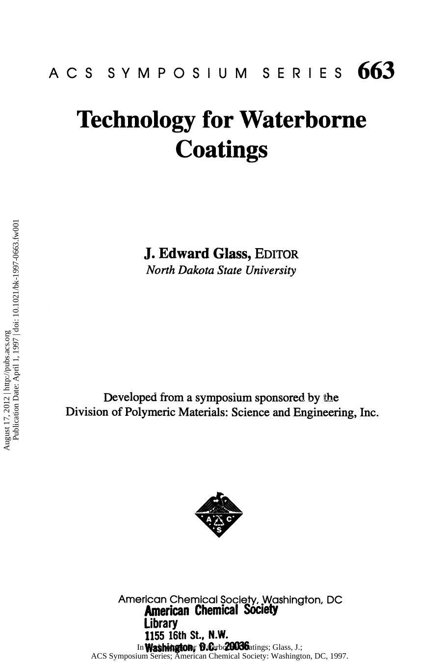 Technology for Waterborne Coatings by J. Edward Glass (Eds.)
