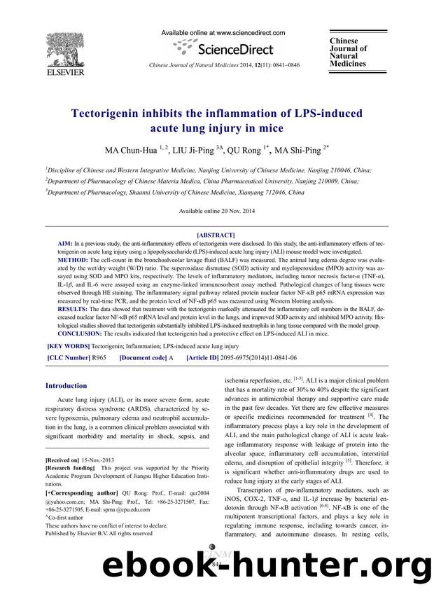 Tectorigenin inhibits the inflammation of LPS-induced acute lung injury in mice by Chun-Hua MA & Ji-Ping LIU & Rong QU & Shi-Ping MA