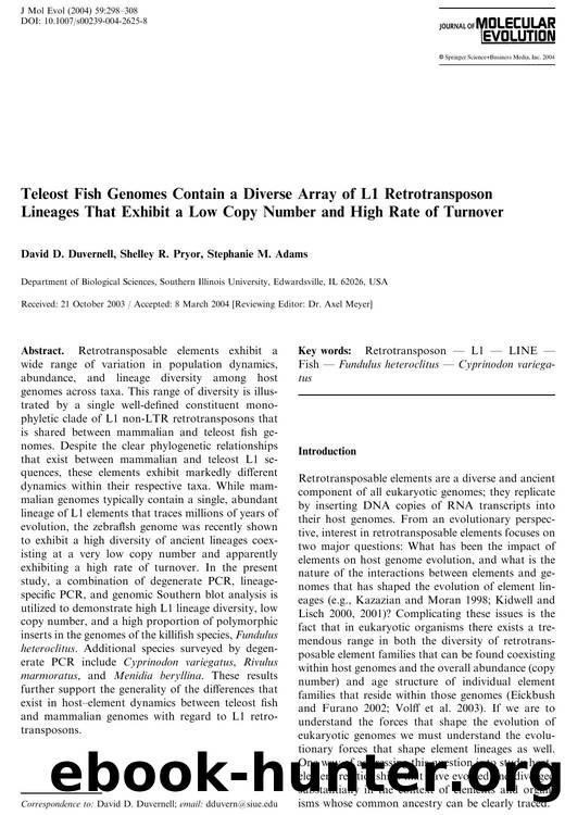 Teleost Fish Genomes Contain a Diverse Array of L1 Retrotransposon Lineages That Exhibit a Low Copy Number an High Rate of Turnover by Duvernell D.D. et al