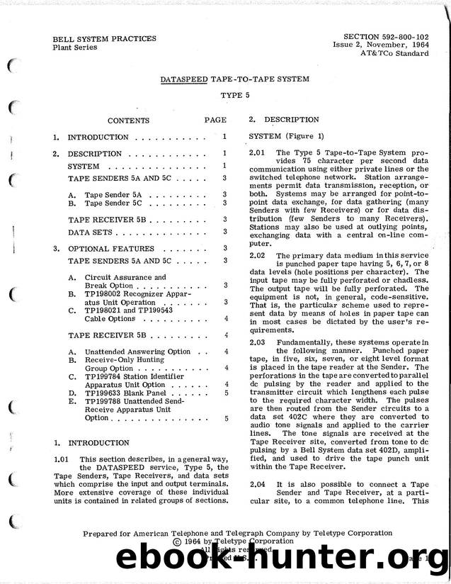 Teletype DATASPEED TAPE-TO-TAPE SYSTEM TYPE 5 DESCRIPTION by Teletype Corp