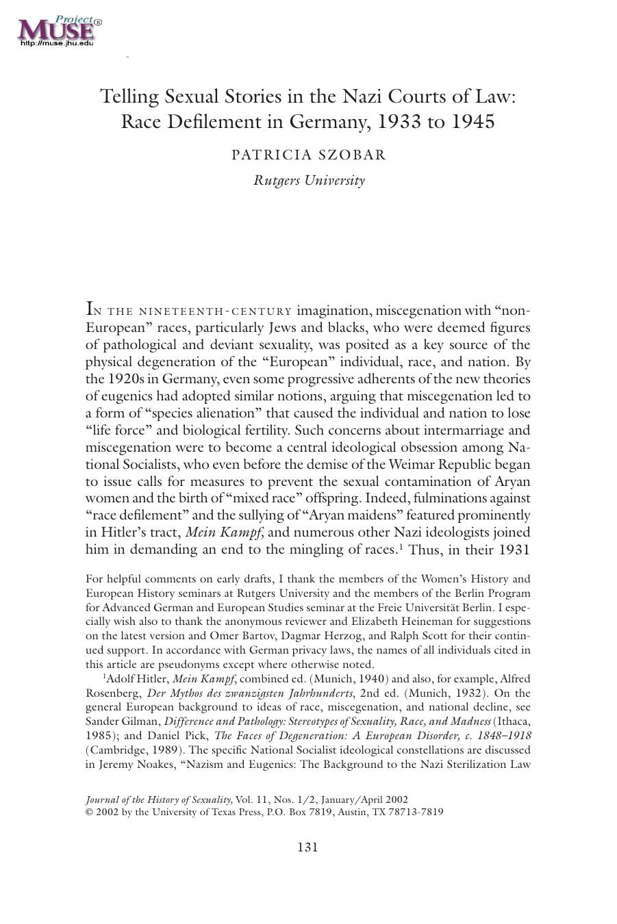 Telling Sexual Stories in the Nazi Courts of Law by PATRICIA SZOBAR