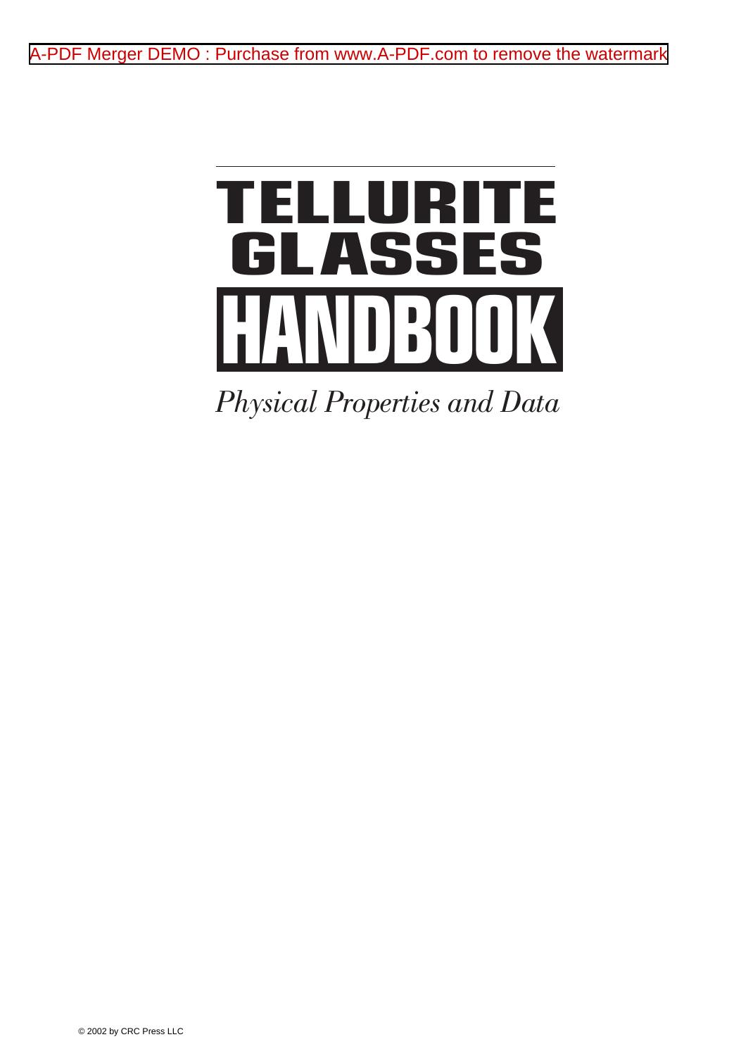 Tellurite glasses handbook: physical properties and data by Raouf A.H. El-Mallawany