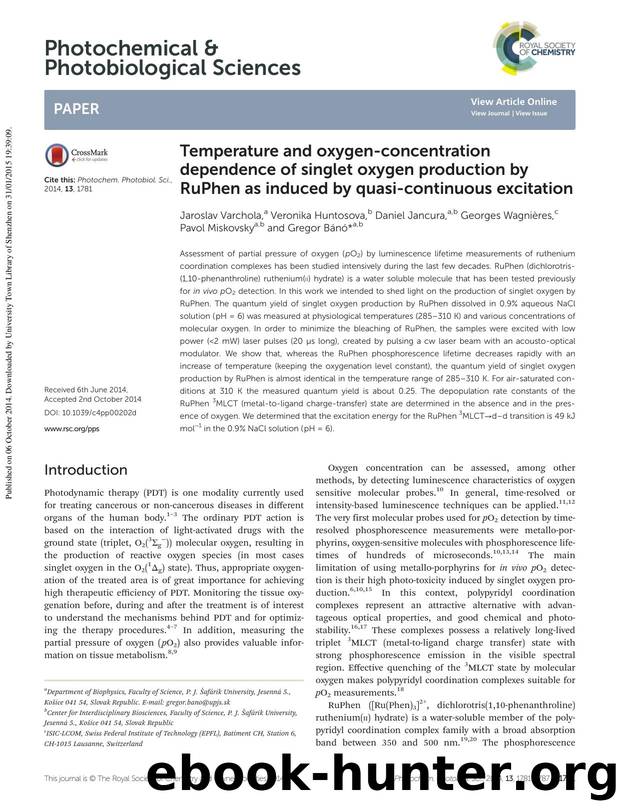 Temperature and oxygen-concentration dependence of singlet oxygen production by RuPhen as induced by quasi-continuous excitation by unknow