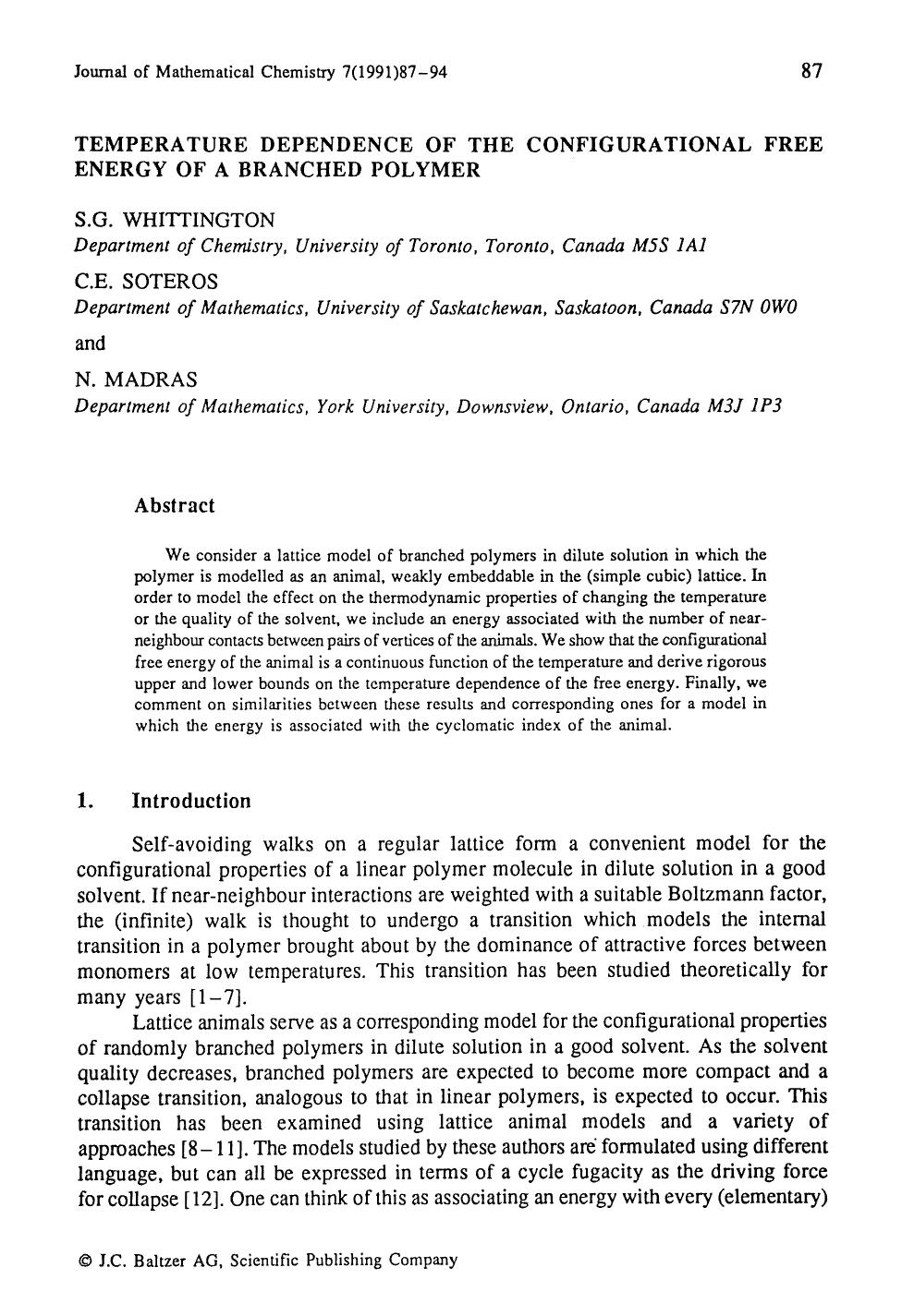 Temperature dependence of the configurational free energy of a branched polymer by Unknown