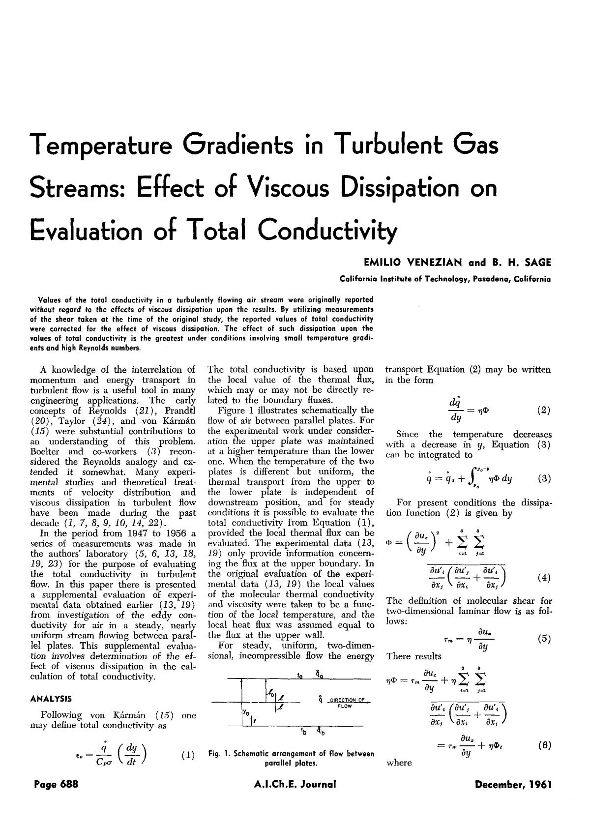 Temperature gradients in turbulent gas streams: Effect of viscous dissipation on evaluation of total conductivity by Unknown