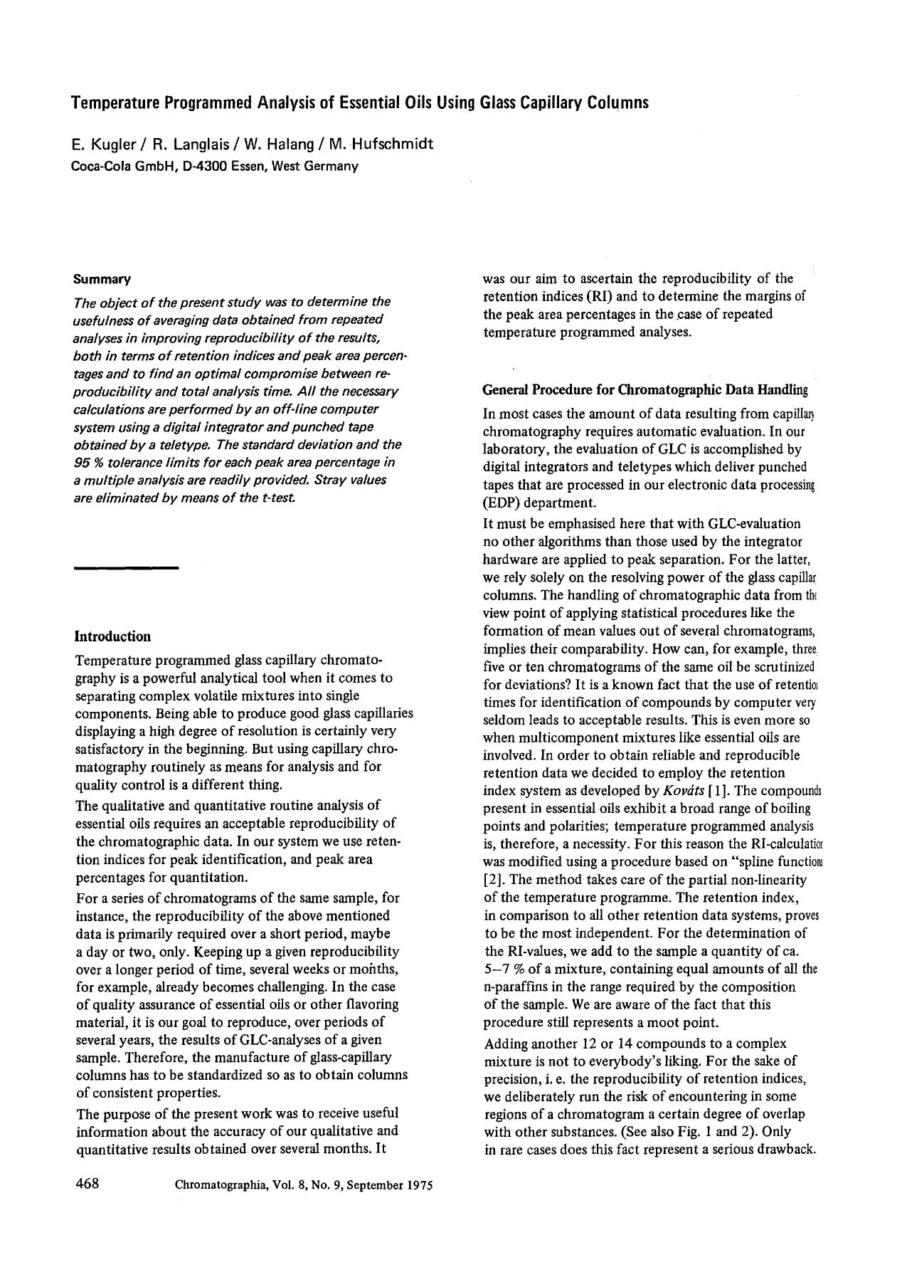 Temperature programmed analysis of essential oils using glass capillary columns by Unknown