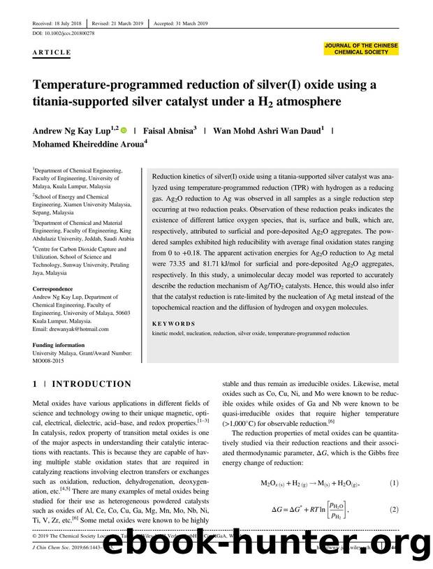 Temperature programmed reduction of silver(I) oxide in titania supported silver catalyst under H2 atmosphere by Unknown