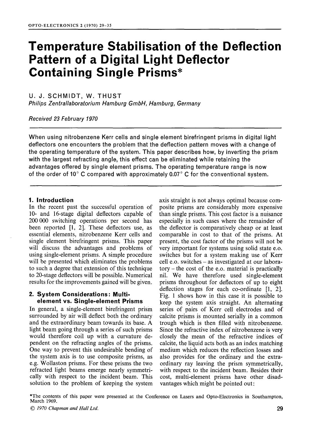 Temperature stabilisation of the deflection pattern of a digital light deflector containing single prisms by Unknown