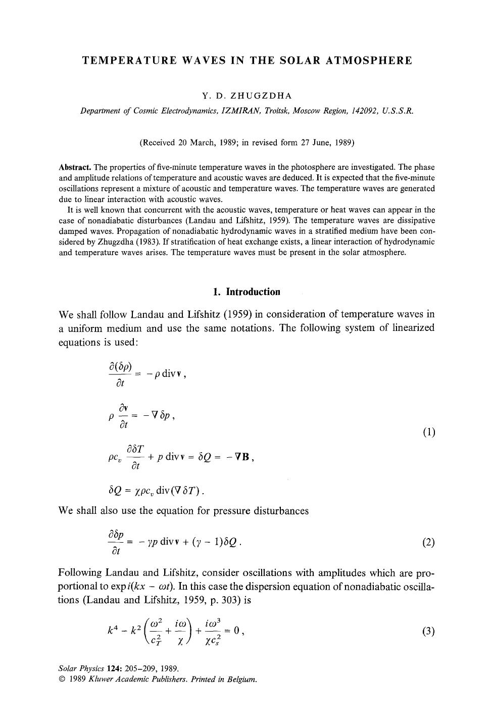 Temperature waves in the solar atmosphere by Unknown
