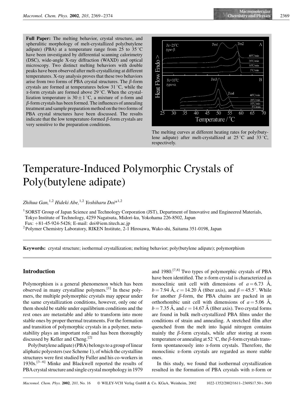 Temperature-Induced Polymorphic Crystals of Poly(butylene adipate) by Unknown
