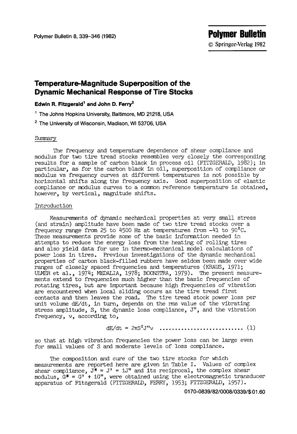 Temperature-magnitude superposition of the dynamic mechanical response of tire stocks by Unknown