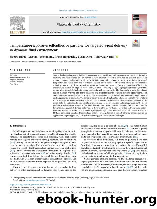 Temperature-responsive self-adhesive particles for targeted agent delivery in dynamic fluid environments by Sakura Inoue & Megumi Yoshimura & Ryota Haraguchi & Yushi Oishi & Takayuki Narita
