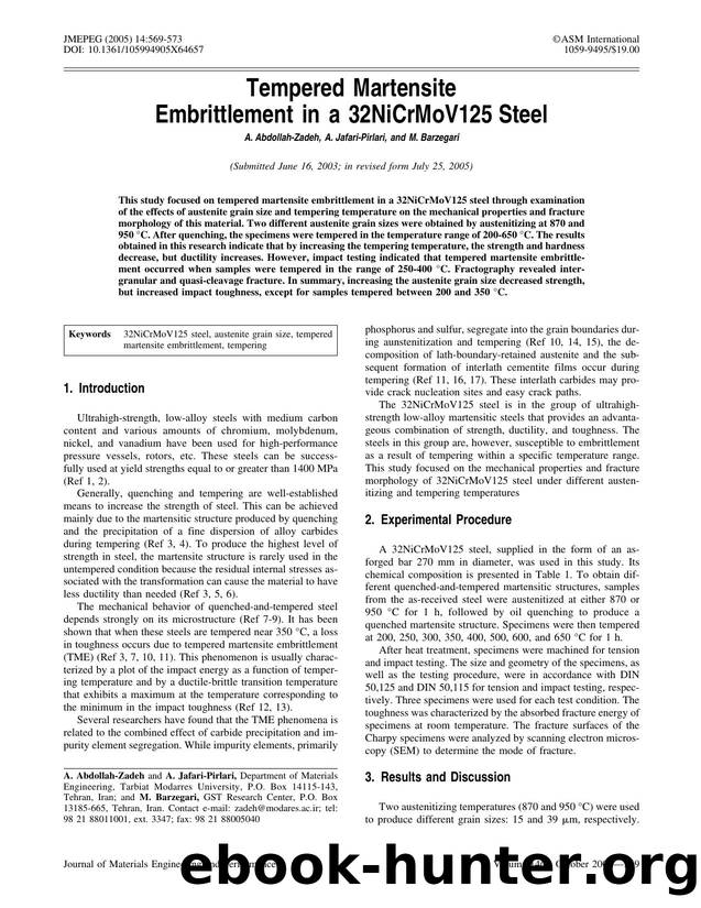 Tempered martensite embrittlement in a 32NiCrMoV125 steel by Unknown