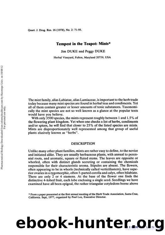 Tempest in the Teapot: Mints by Jim Duke & Peggy Duke