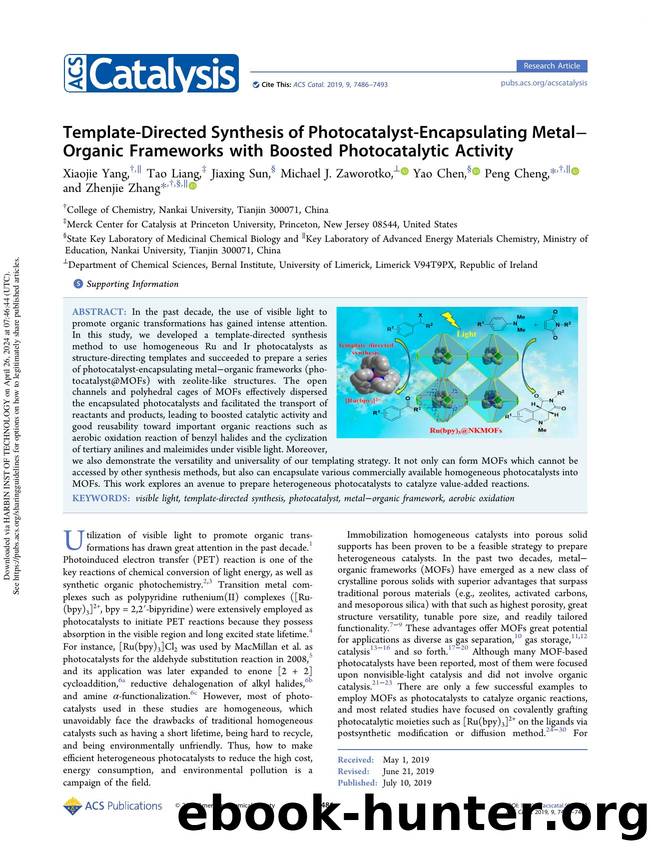 Template-Directed Synthesis of Photocatalyst-Encapsulating MetalâOrganic Frameworks with Boosted Photocatalytic Activity by Xiaojie Yang Tao Liang Jiaxing Sun Michael J. Zaworotko Yao Chen Peng Cheng & Zhenjie Zhang