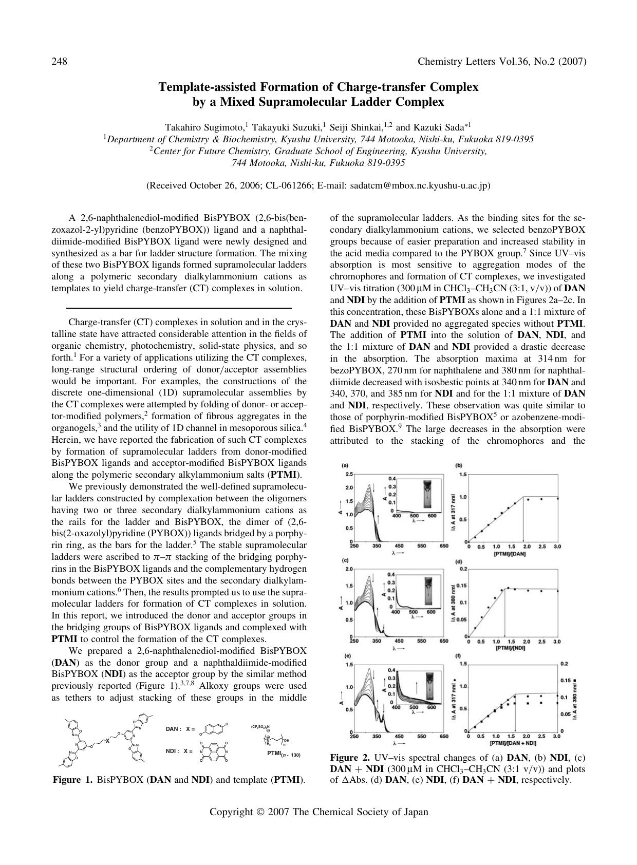 Template-assisted Formation of Charge-transfer Complex by a Mixed Supramolecular Ladder Complex by Takahiro Sugimoto Takayuki Suzuki Seiji Shinkai and Kazuki Sada