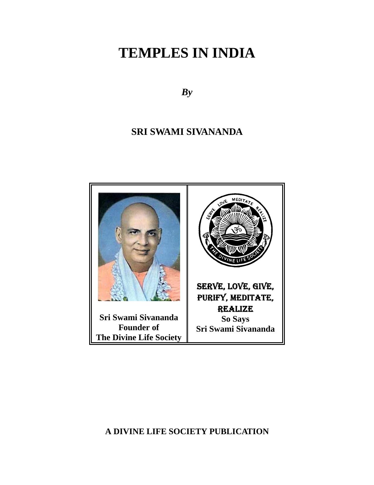 Temples in India by Swami Sivananda