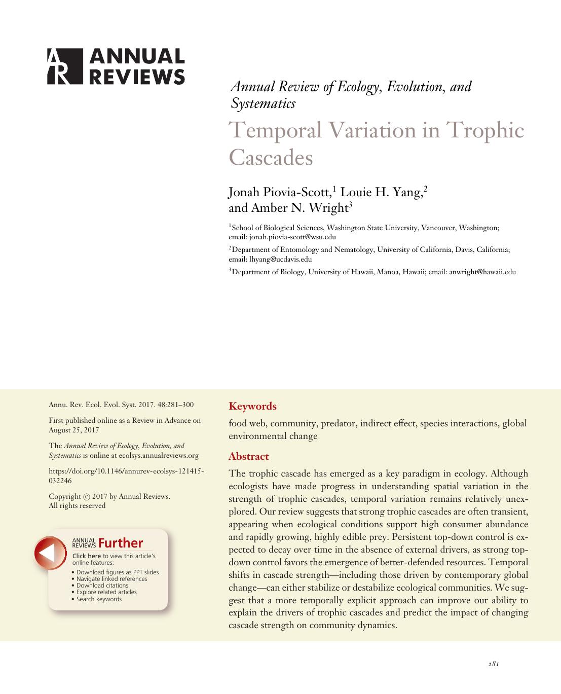 Temporal Variation in Trophic Cascades by Jonah Piovia-Scott Louie H. Yang Amber N. Wright