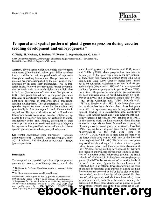 Temporal and spatial pattern of plastid gene expression during crucifer seedling development and embryogenesis by Unknown