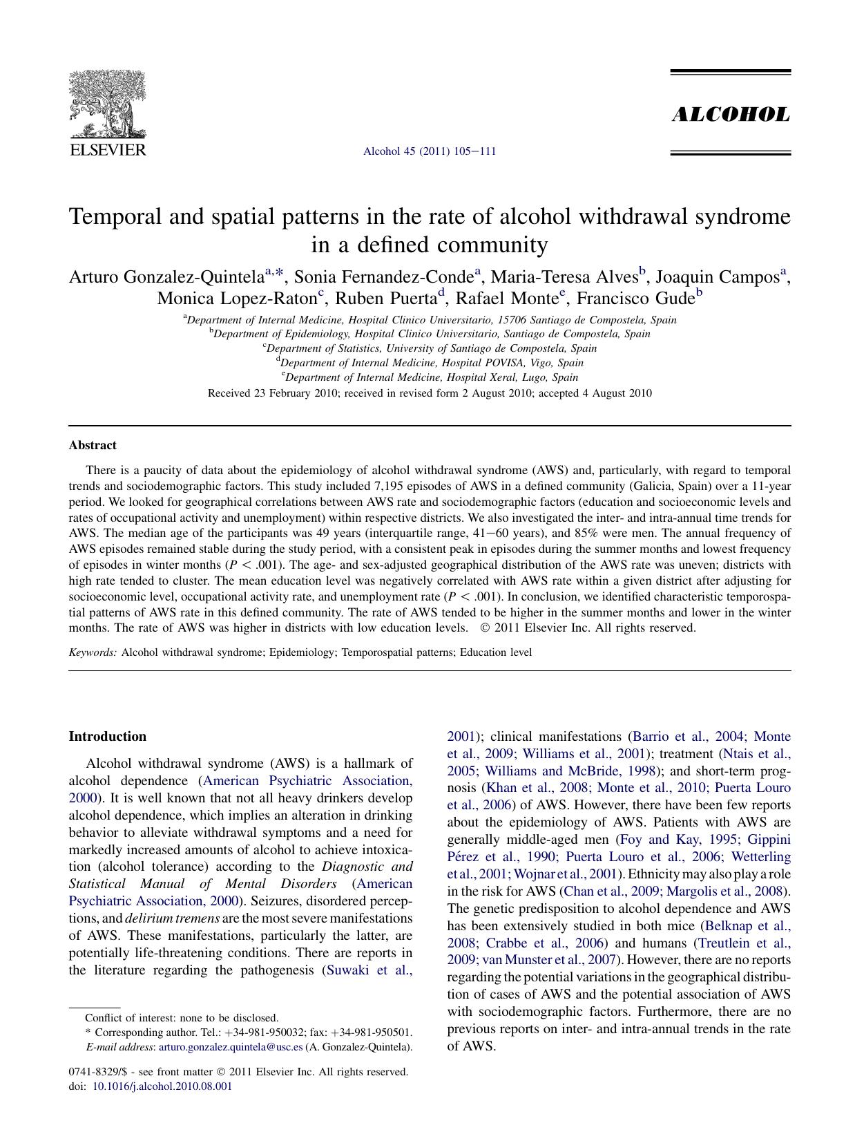 Temporal and spatial patterns in the rate of alcohol withdrawal syndrome in a defined community by unknow