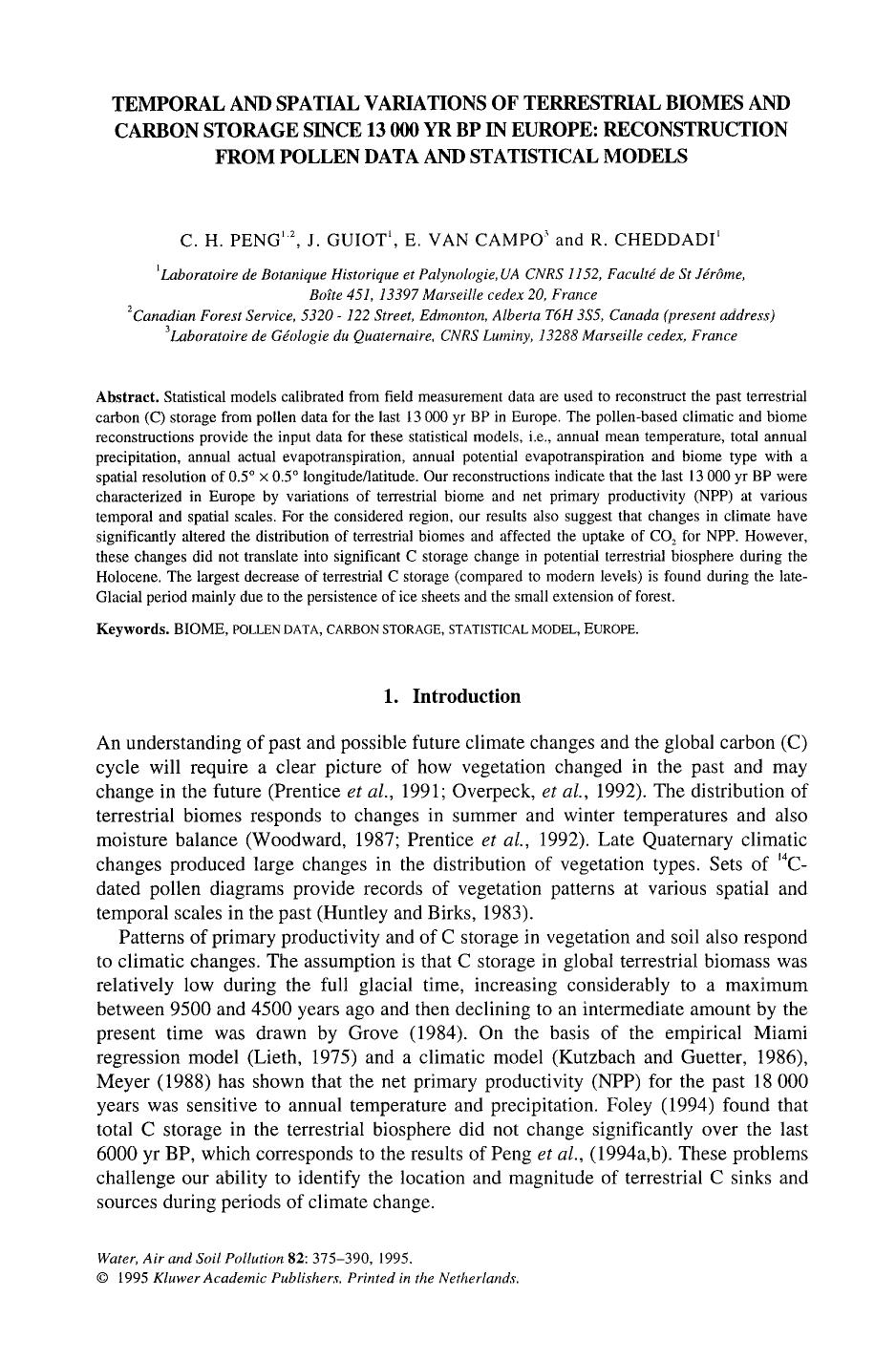Temporal and spatial variations of terrestrial biomes and carbon storage since 13 000 yr BP in Europe: Reconstruction from pollen data and statistical models by Unknown