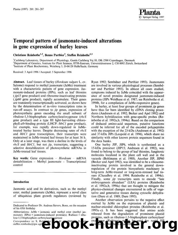 Temporal pattern of jasmonate-induced alterations in gene expression of barley leaves by Unknown