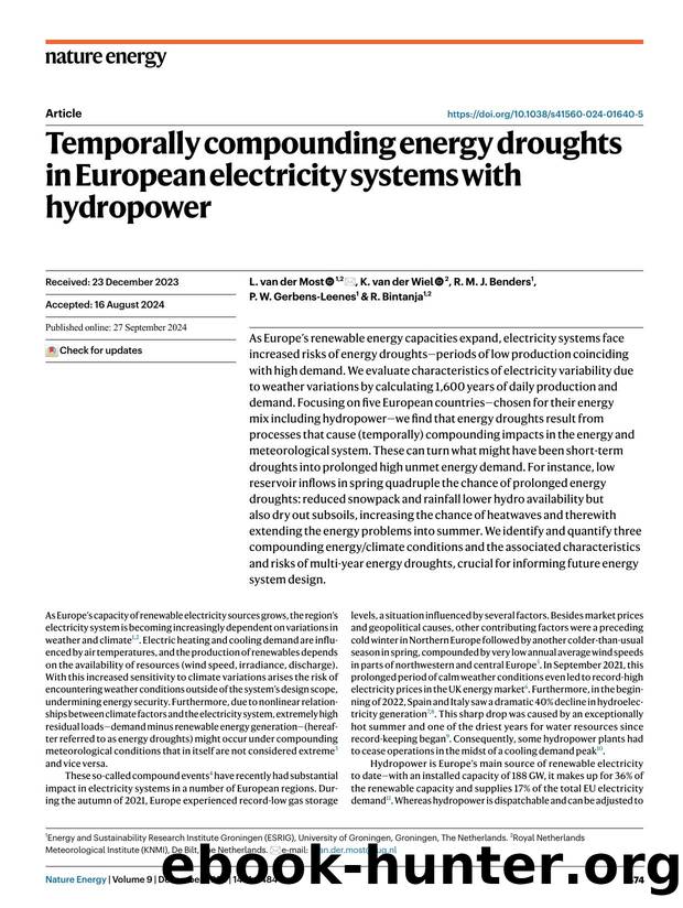 Temporally compounding energy droughts in European electricity systems with hydropower by L. Most & K. van der Wiel & R. M. J. Benders & P. W. Gerbens-Leenes & R. Bintanja