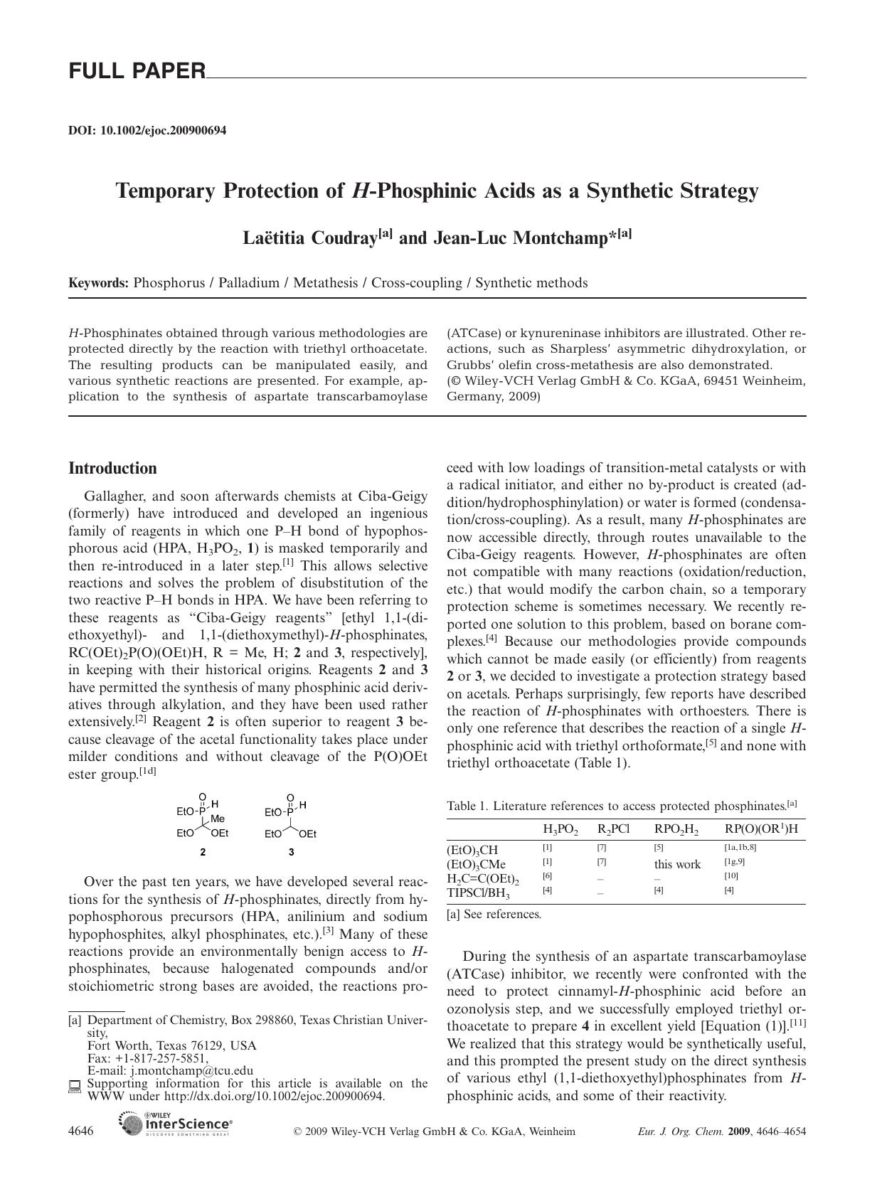 Temporary Protection of H-Phosphinic Acids as a Synthetic Strategy by Unknown