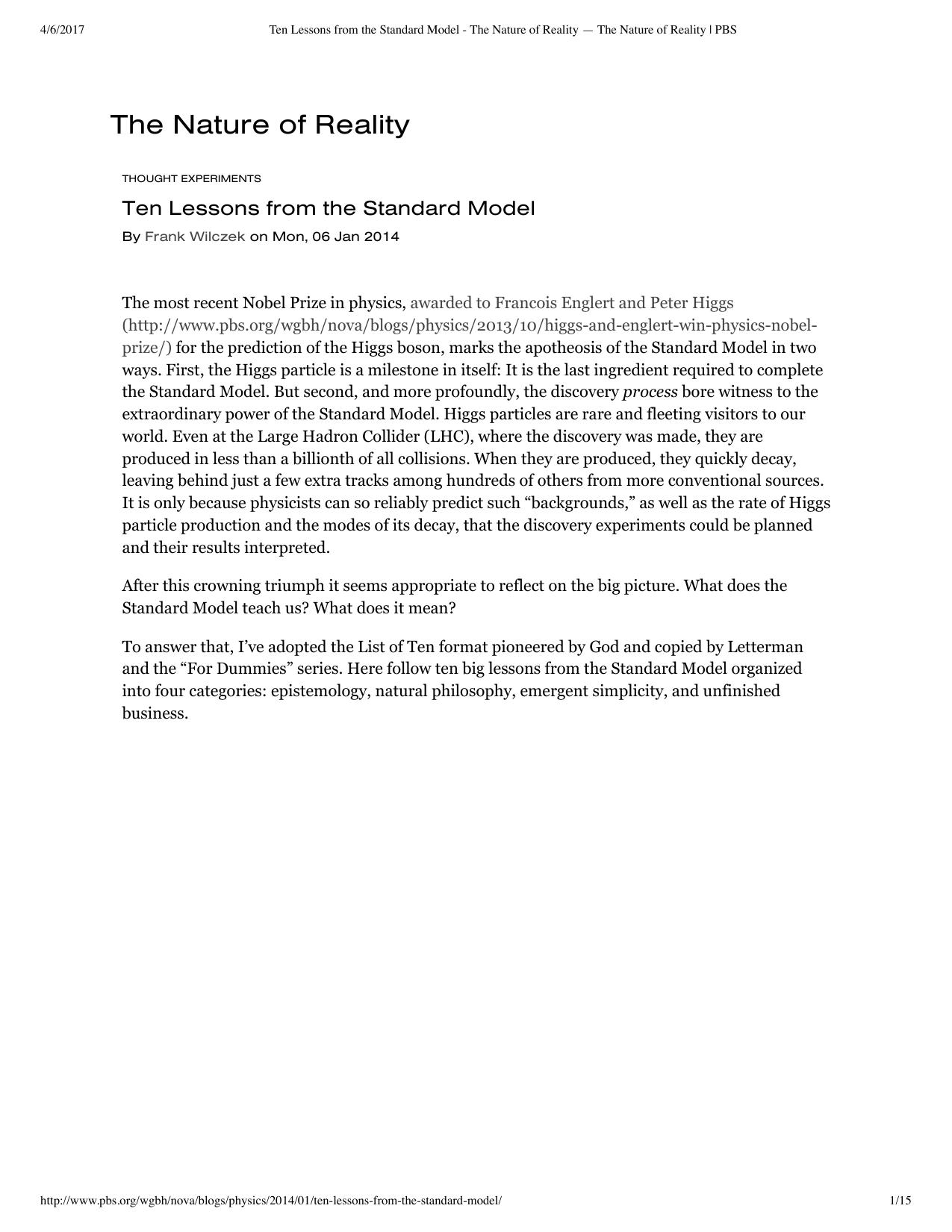 Ten Lessons from the Standard Model - T... Reality â The Nature of Reality | PBS by Anne Dominic