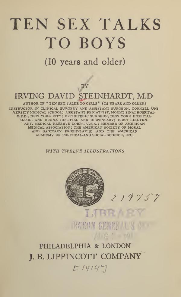 Ten sex talks to boys : (10 years and older) by Steinhardt Irving David 1878-1942 author