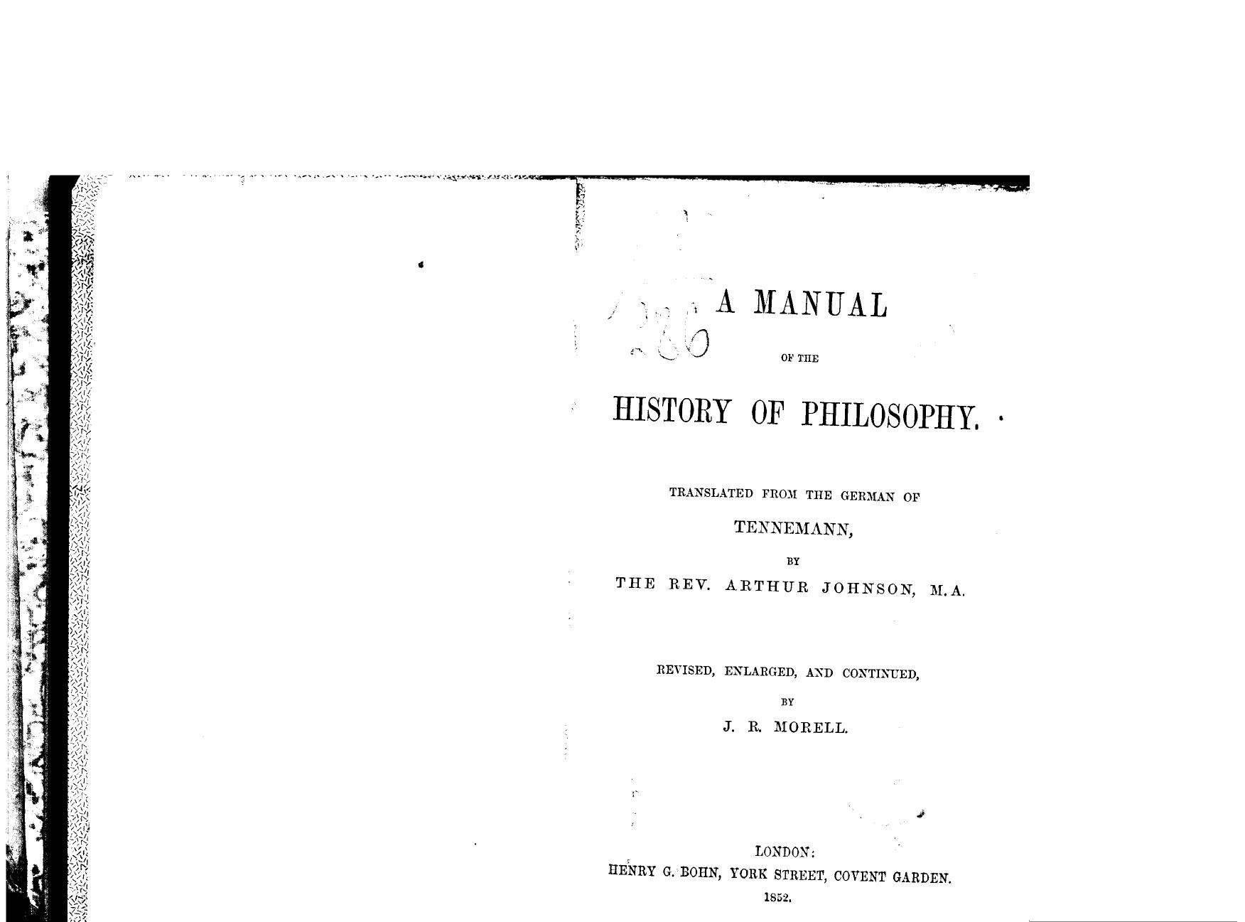 Tennemann, Translated FROM THE German OF Tennemann - A manual of the history of philosophy by 1852