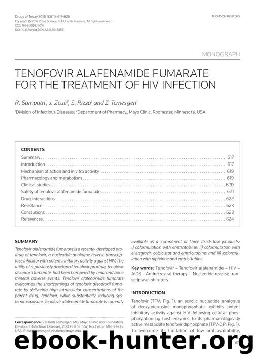 Tenofovir alafenamide fumarate for the treatment of HIV infection by Copyright © 2016 Prous Science & S.A.U. or its licensors. All rights reserved