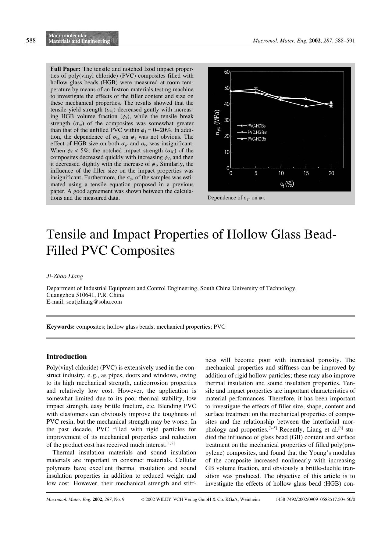 Tensile and Impact Properties of Hollow Glass Bead-Filled PVC Composites by Unknown