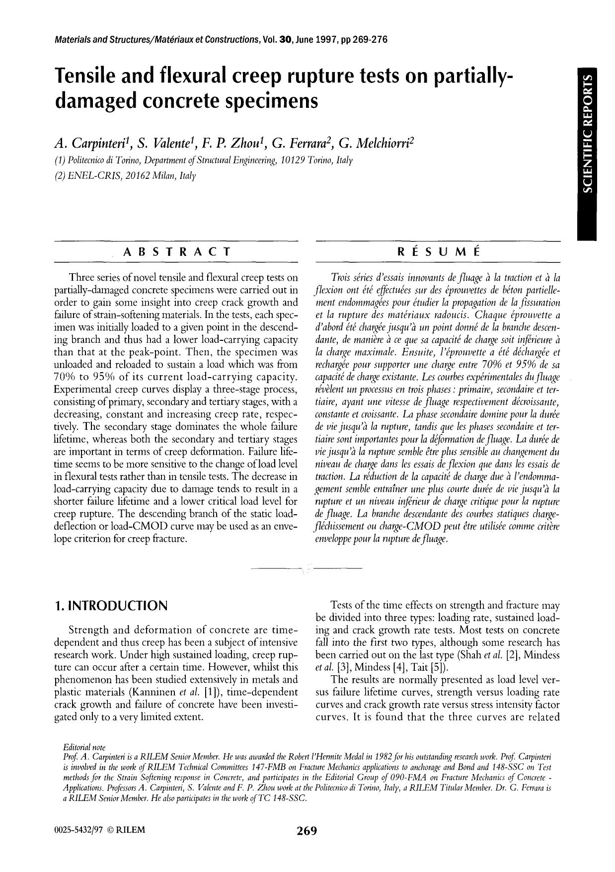 Tensile and flexural creep rupture tests on partially-damaged concrete specimens by Unknown