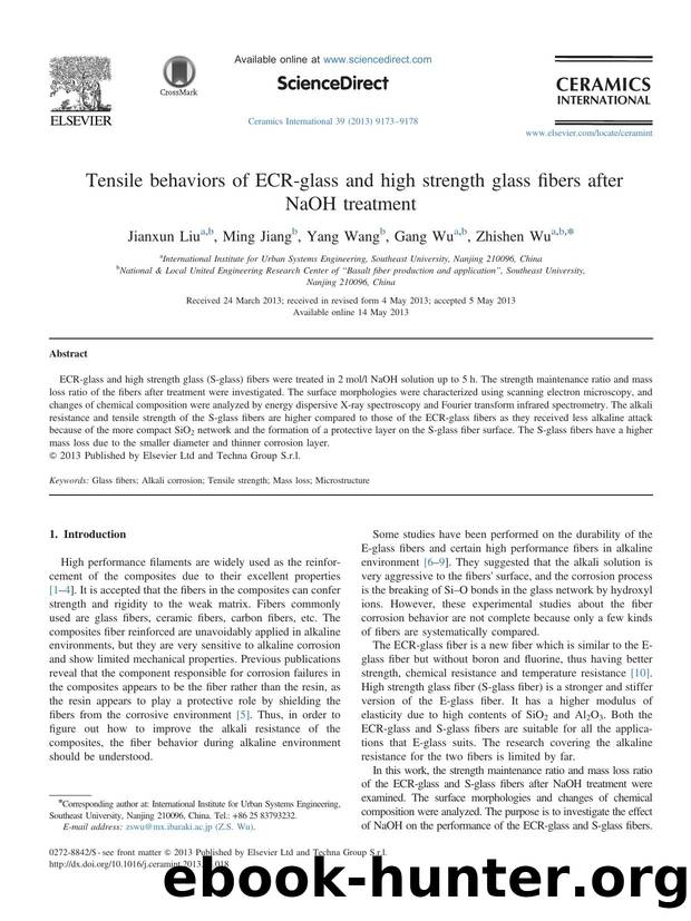 Tensile behaviors of ECR-glass and high strength glass fibers after NaOH treatment by Jianxun Liu & Ming Jiang & Yang Wang & Gang Wu & Zhishen Wu