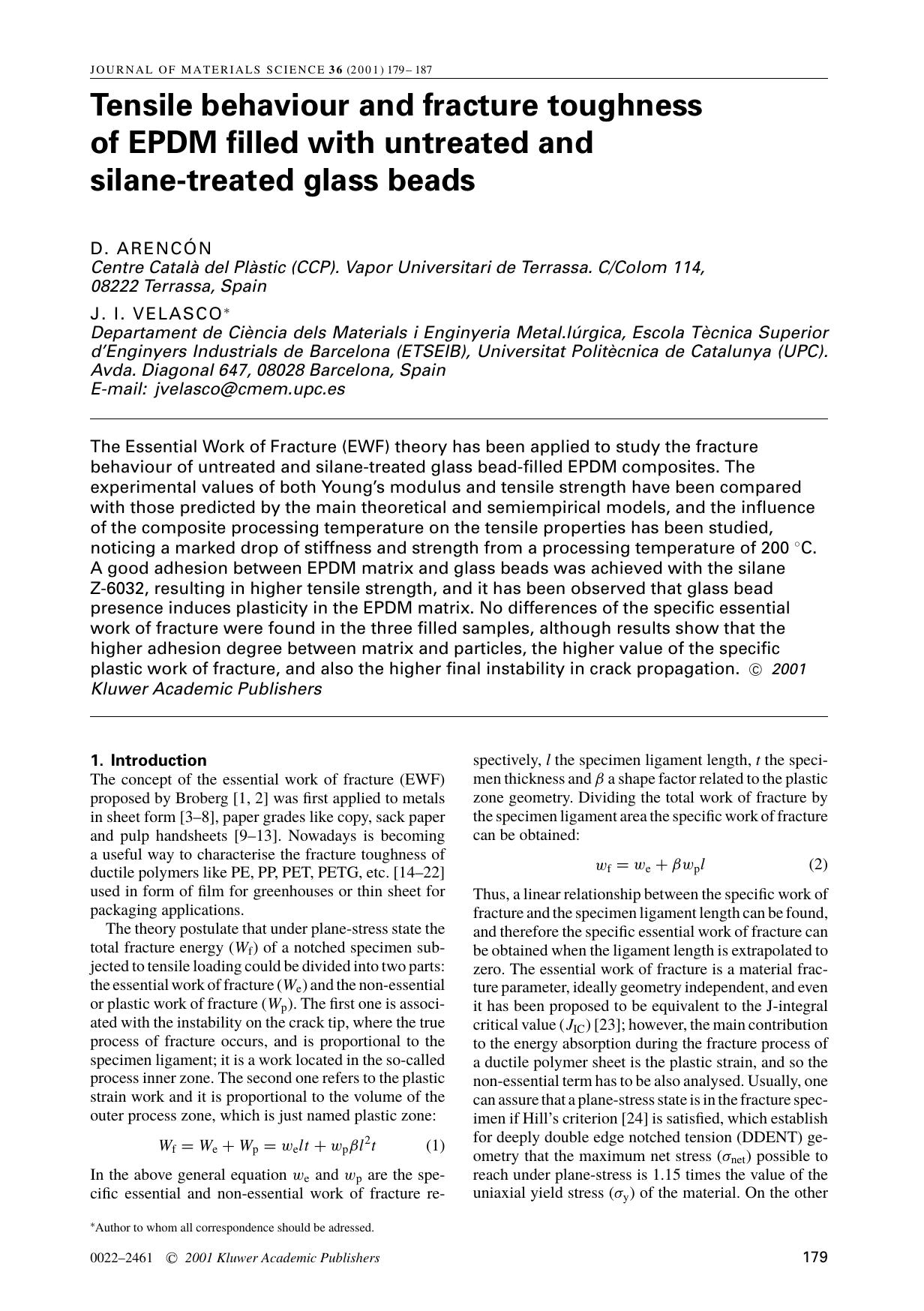Tensile behaviour and fracture toughness of EPDM filled with untreated and silane-treated glass beads by Unknown