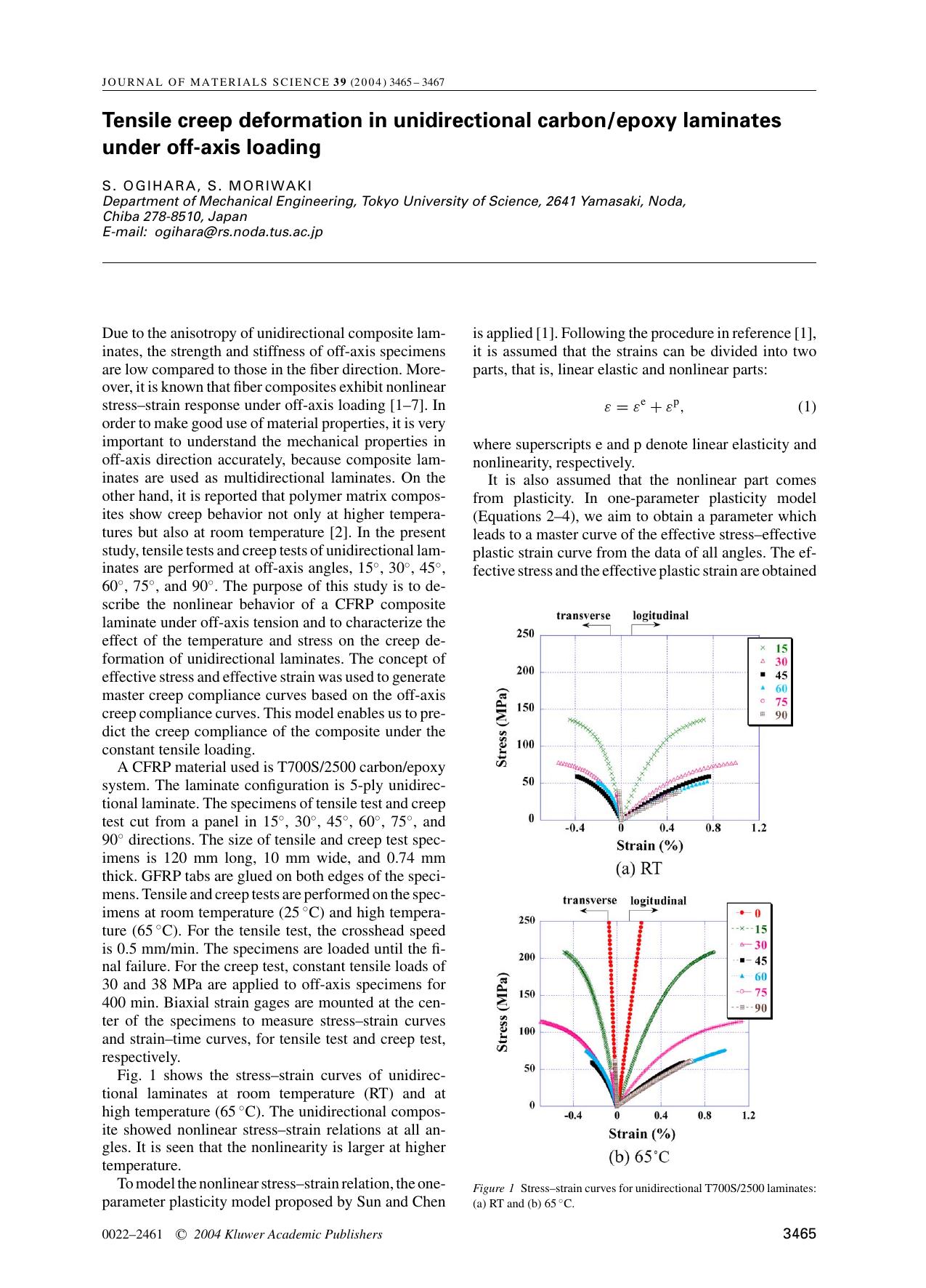 Tensile creep deformation in unidirectional carbonepoxy laminates under off-axis loading by Unknown
