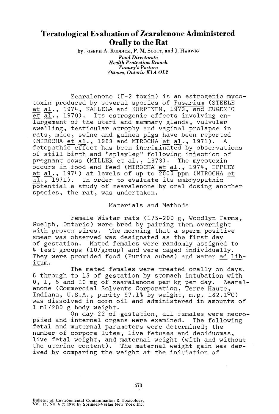 Teratological evaluation of zearalenone administered orally to the rat by Unknown