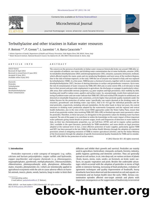 Terbuthylazine and other triazines in Italian water resources by P. Bottoni & P. Grenni & L. Lucentini & A. Barra Caracciolo